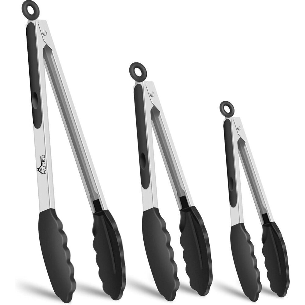 Premium Stainless Steel Locking Kitchen Tongs with Silicon Tips, Heat